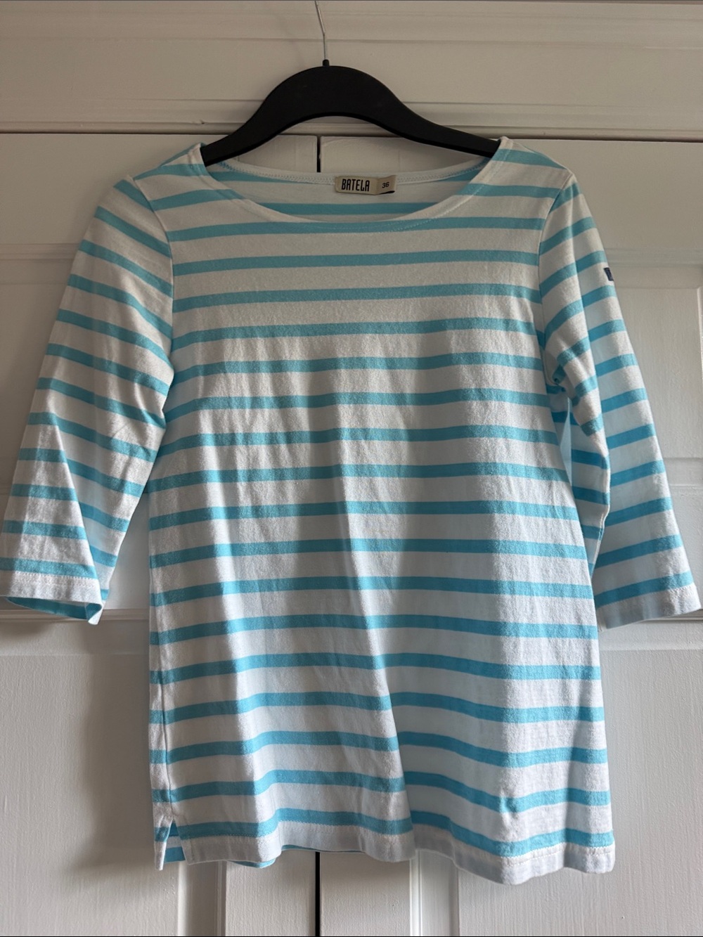 Batela Light Blue & White Striped Boatneck Top